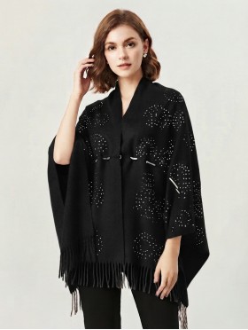 Cashmere Cape W/ Rhinestones and Waist Tie